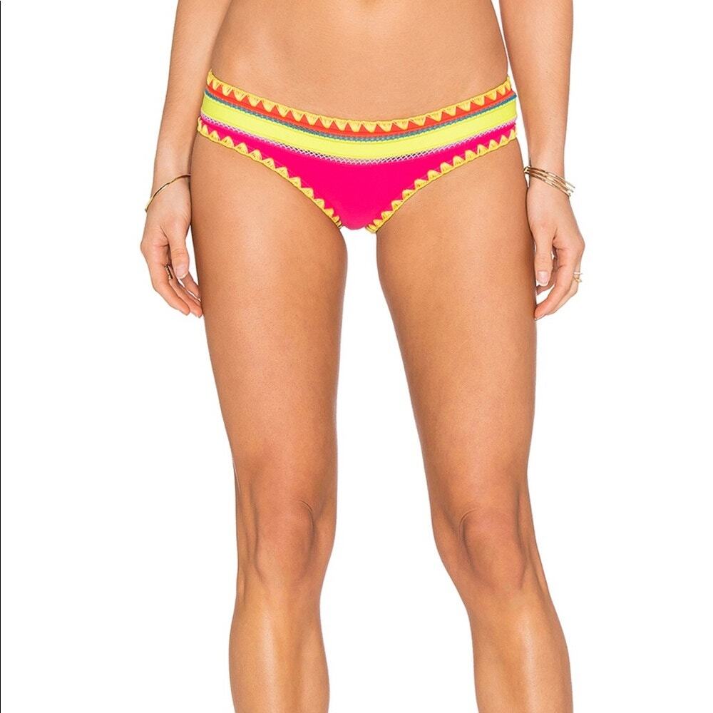 NEW Same Swim Los Angeles Neon Pink Green Bikini Bottom Embroidered Women's Lg